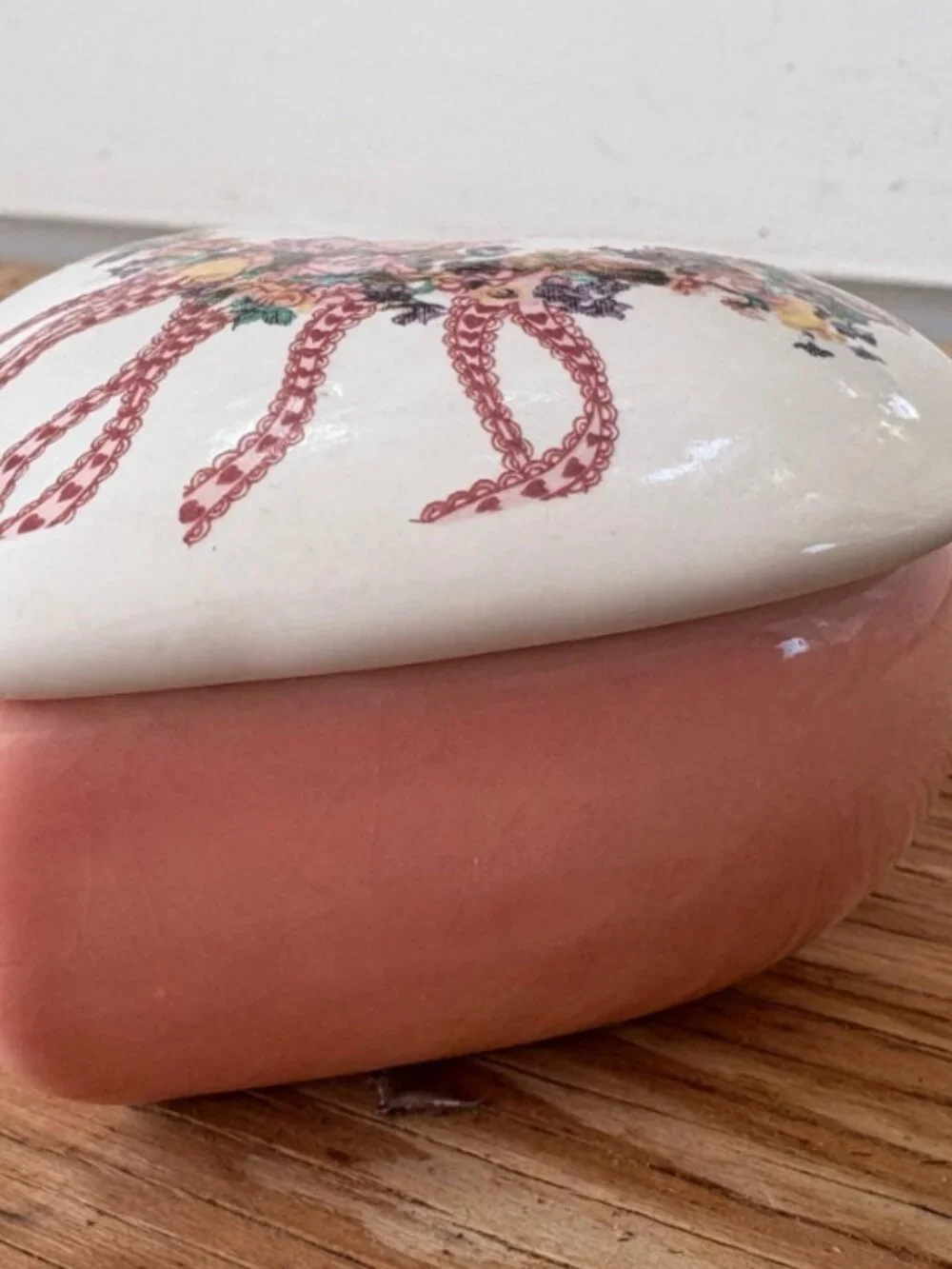 Vintage Ceramic Heart Trinket Box – Signed Floral Jewelry Storage
